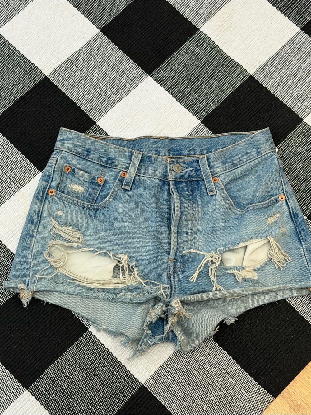Levi's 501 Blue Distressed Denim Shorts